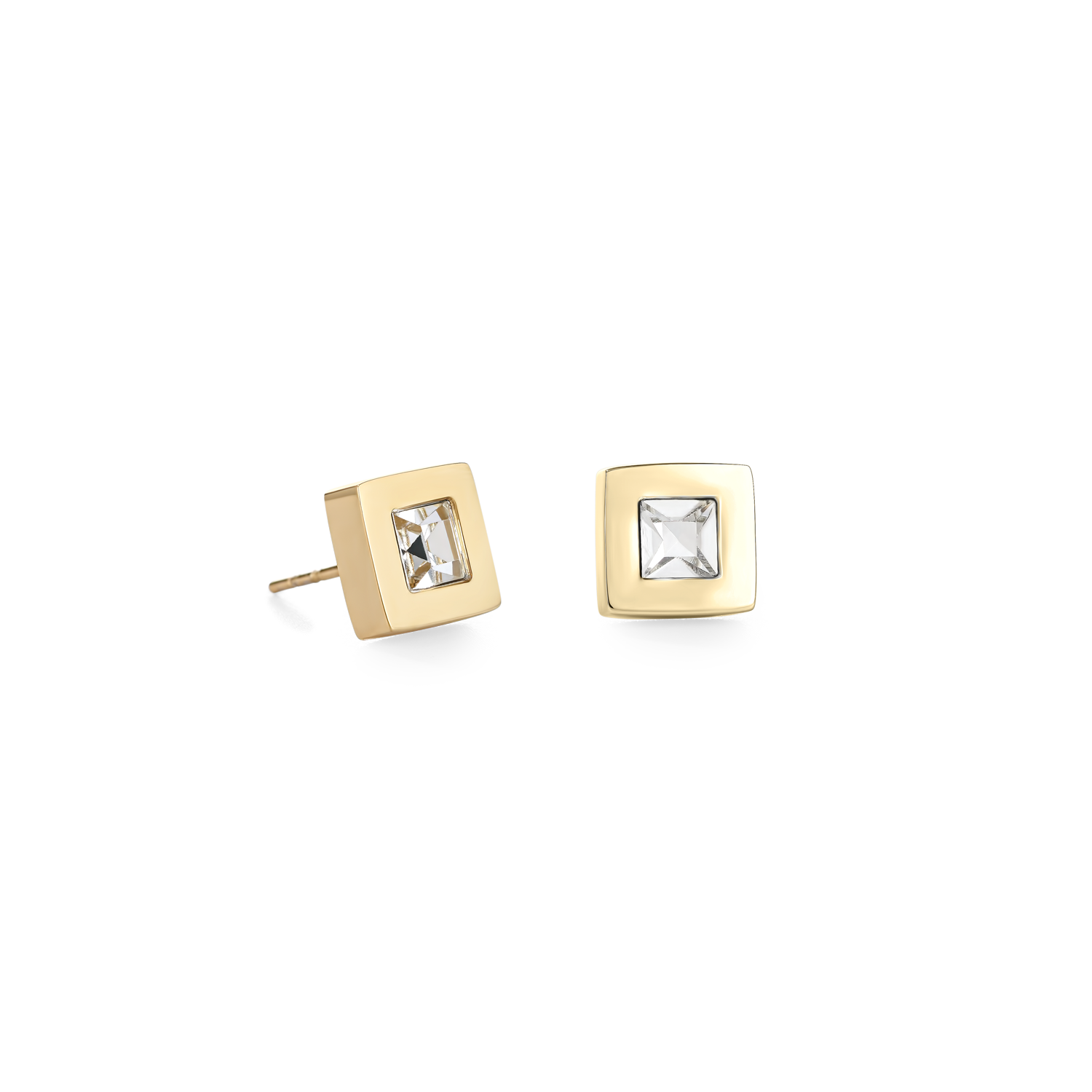 Earrings square stainlees steel gold & crystal