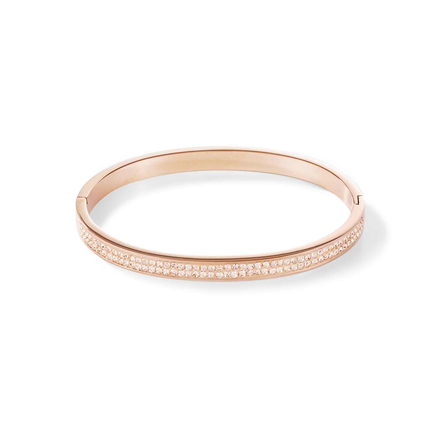 Bangle stainless steel rose gold & crystals pavé peach