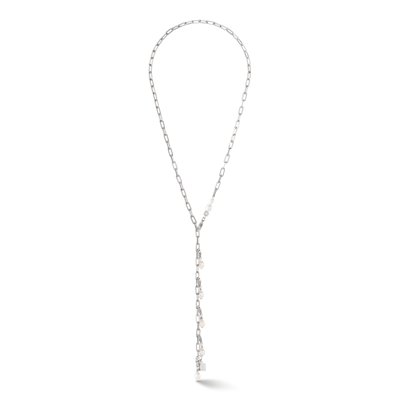 Modern chain necklace with freshwater pearl charms silver
