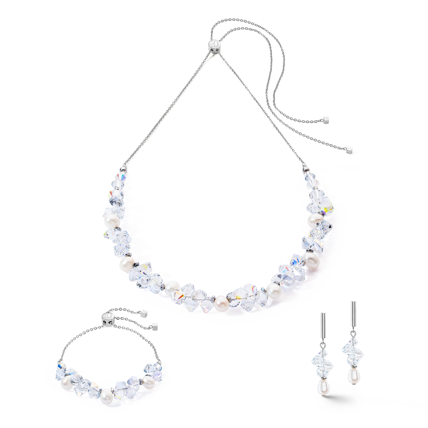 Earrings Dancing Crystals & Pearls silver