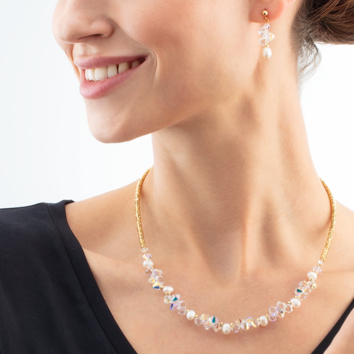 Necklace Dancing Crystals & Pearls gold