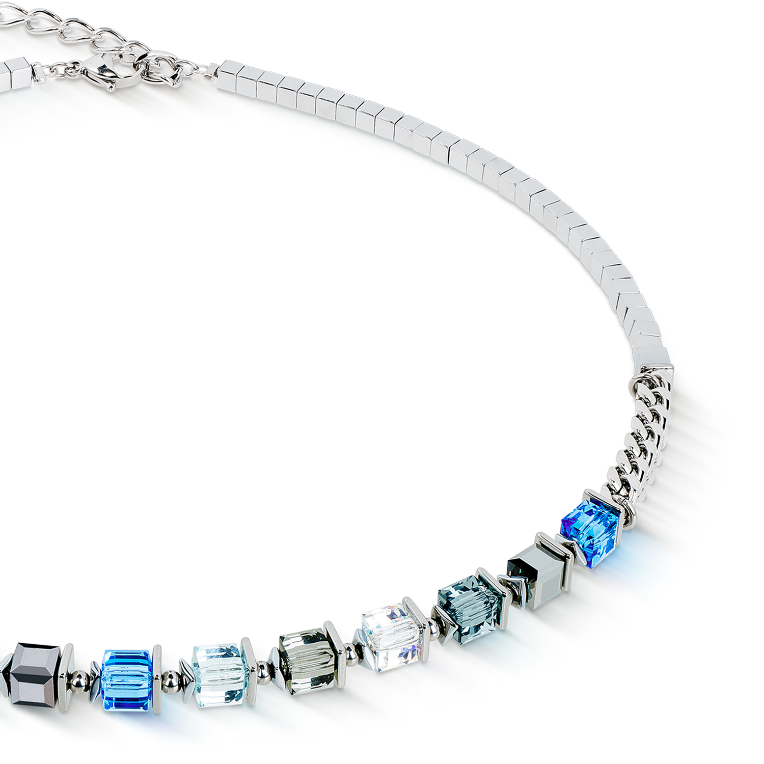 Necklace Sparkling Cubes Fusion Chain silver-blue