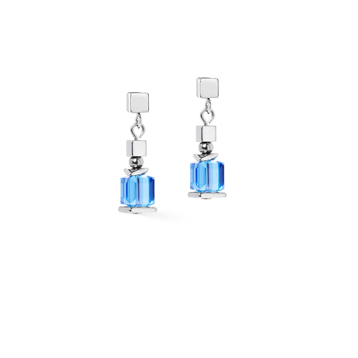 Earrings Sparkling Cubes Fusion Chain silver-blue