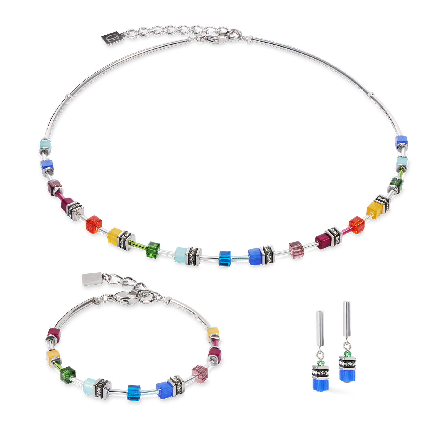 GeoCUBE® Lite Mini Bracelet Rainbow silver