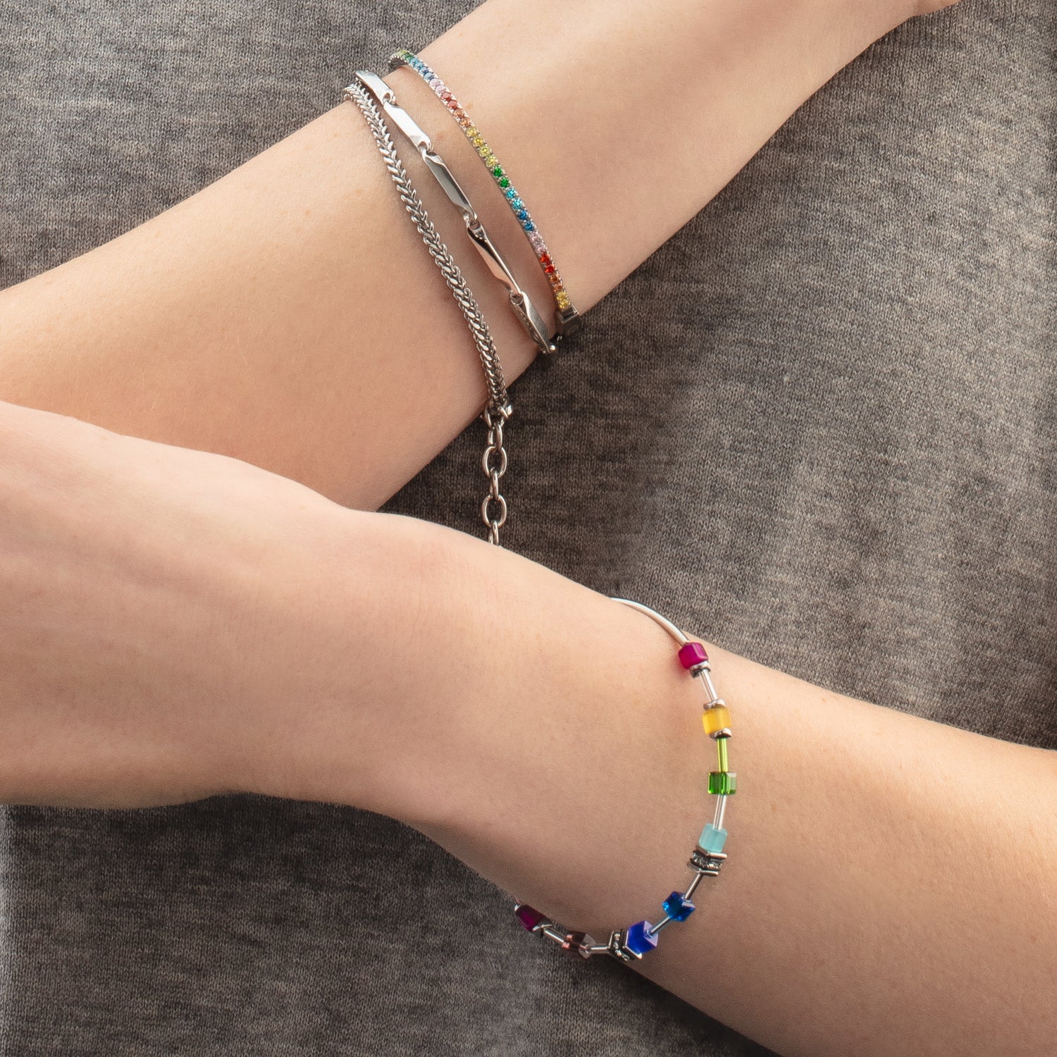 GeoCUBE® Lite Mini Bracelet Rainbow silver