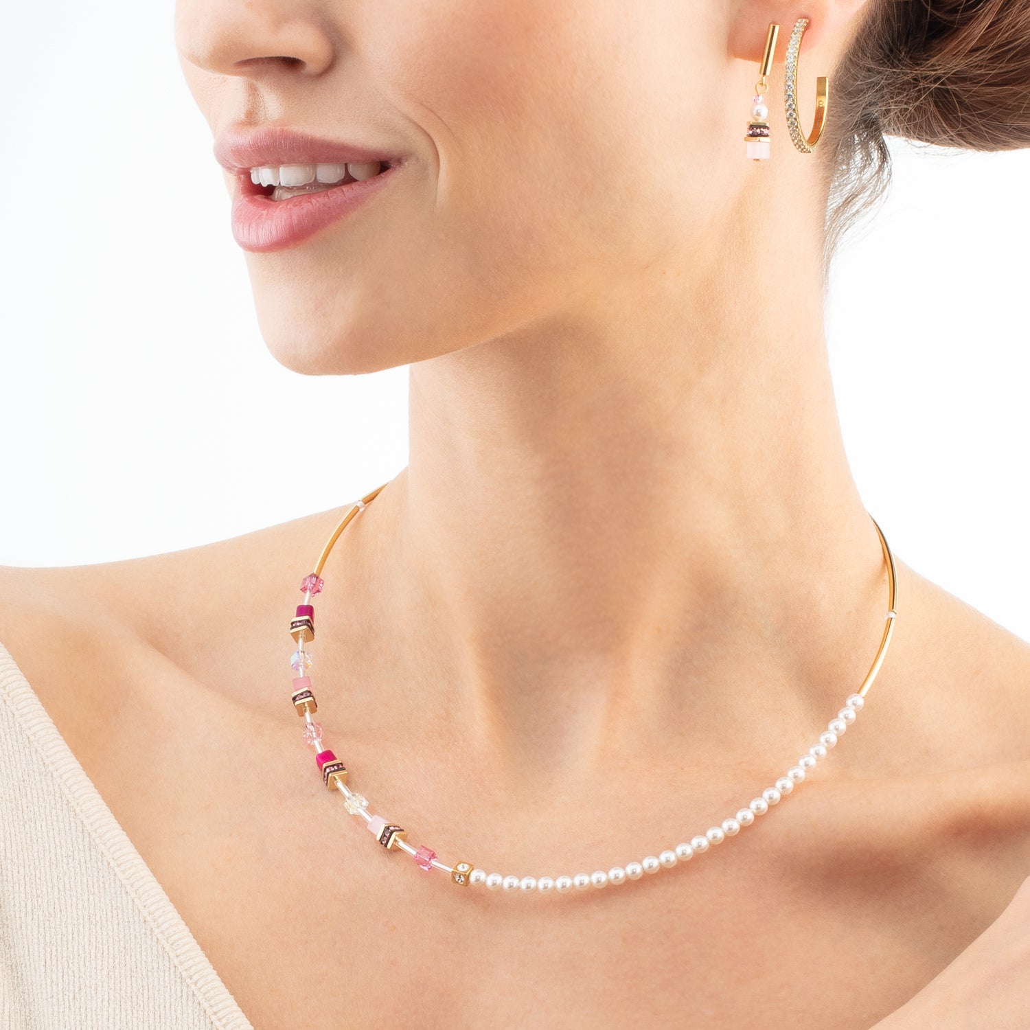 GeoCUBE® Mini Fusion Pearls Necklace gold-rose