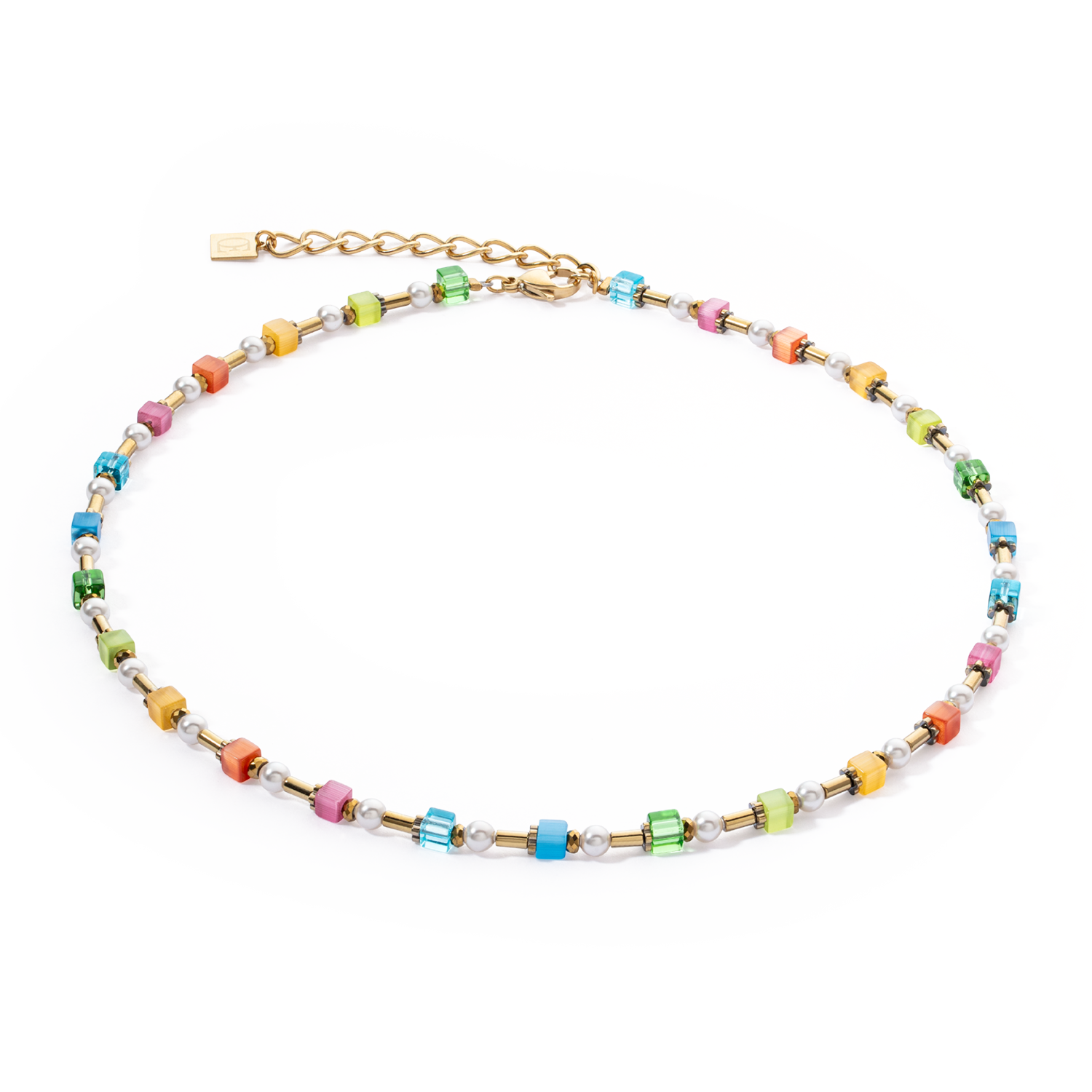 Necklace Mini Cubes & Pearls Mix gold-rainbow