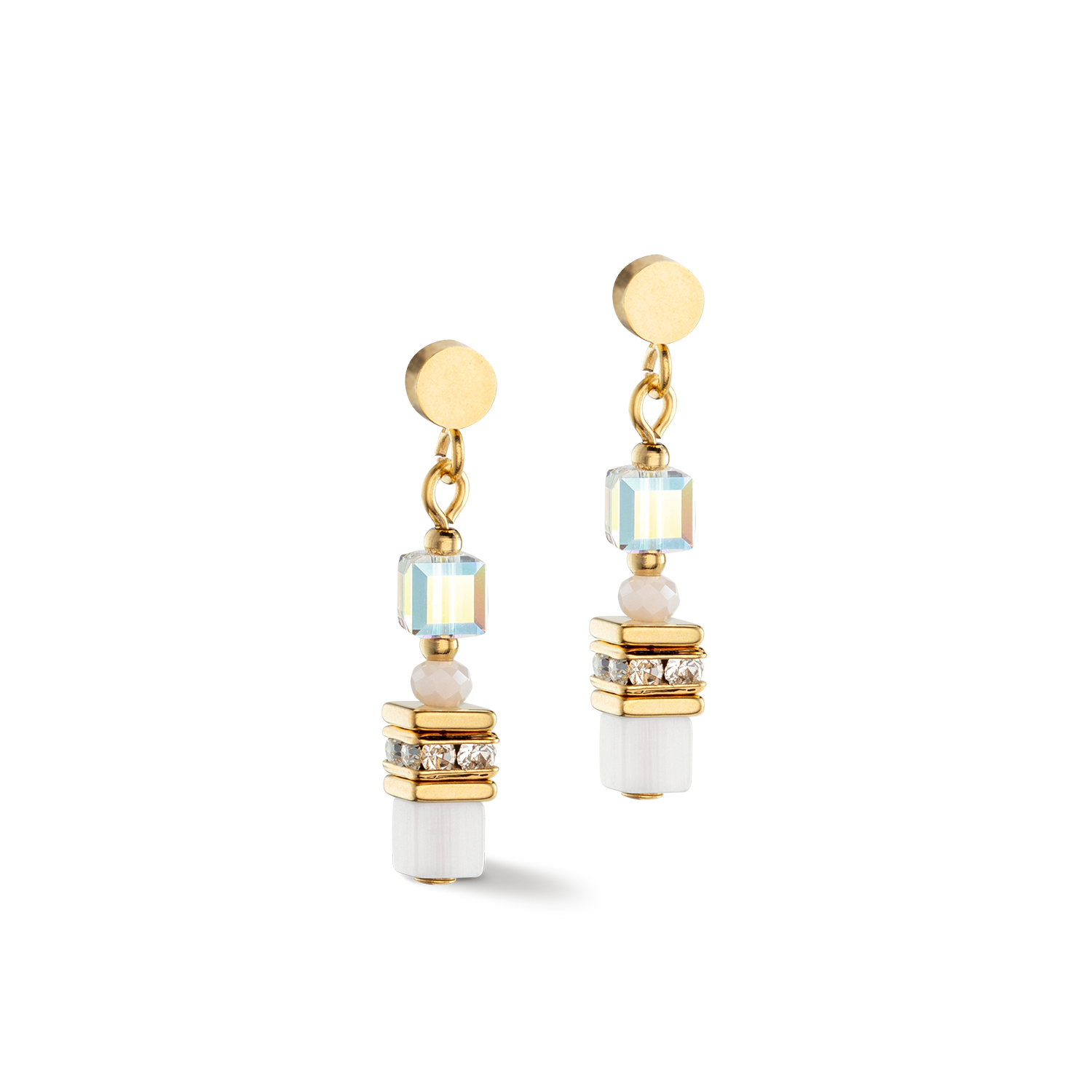 Mini Cubes earrings gold white