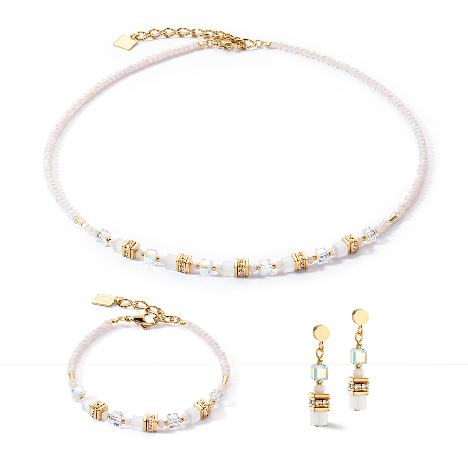 Mini Cubes earrings gold white