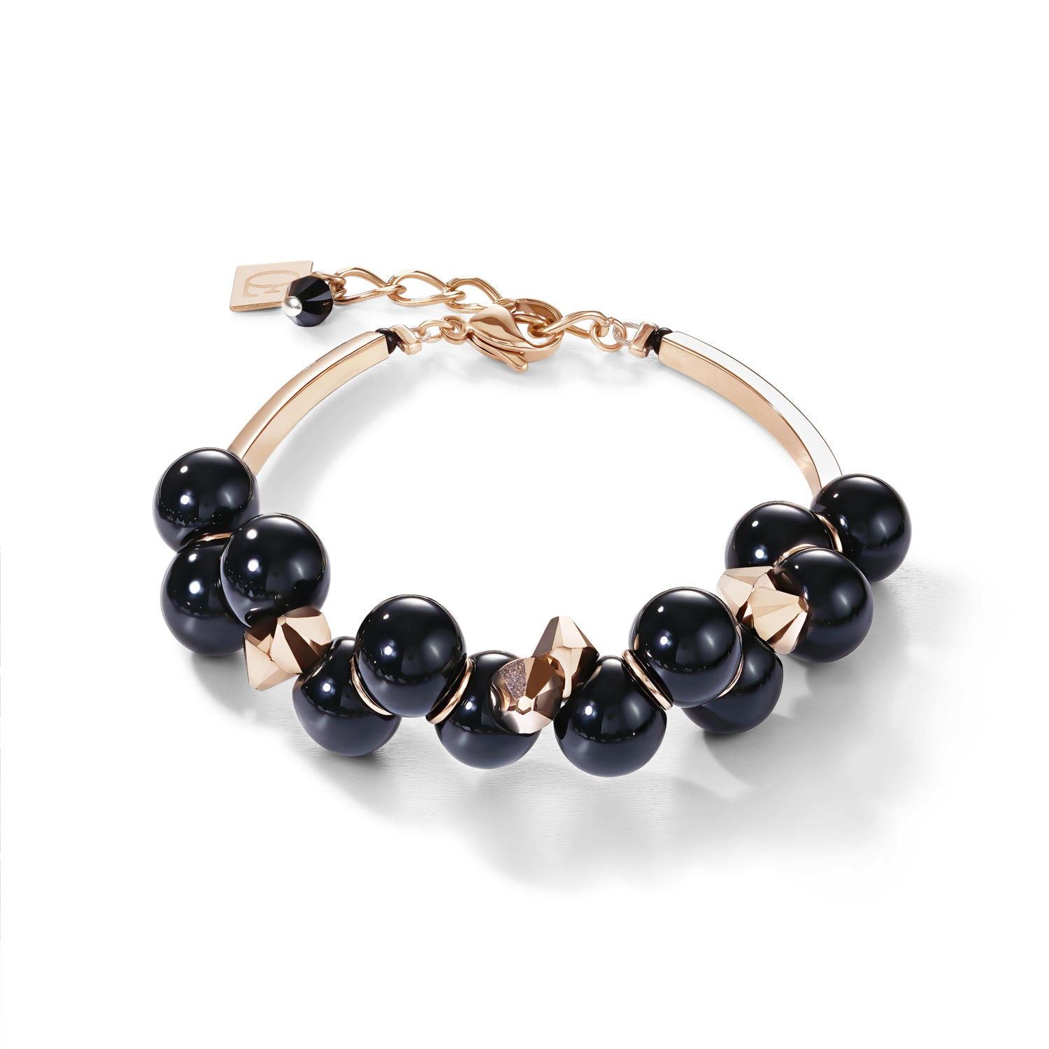 Bracelet acrylic glass black & Crystals rose gold