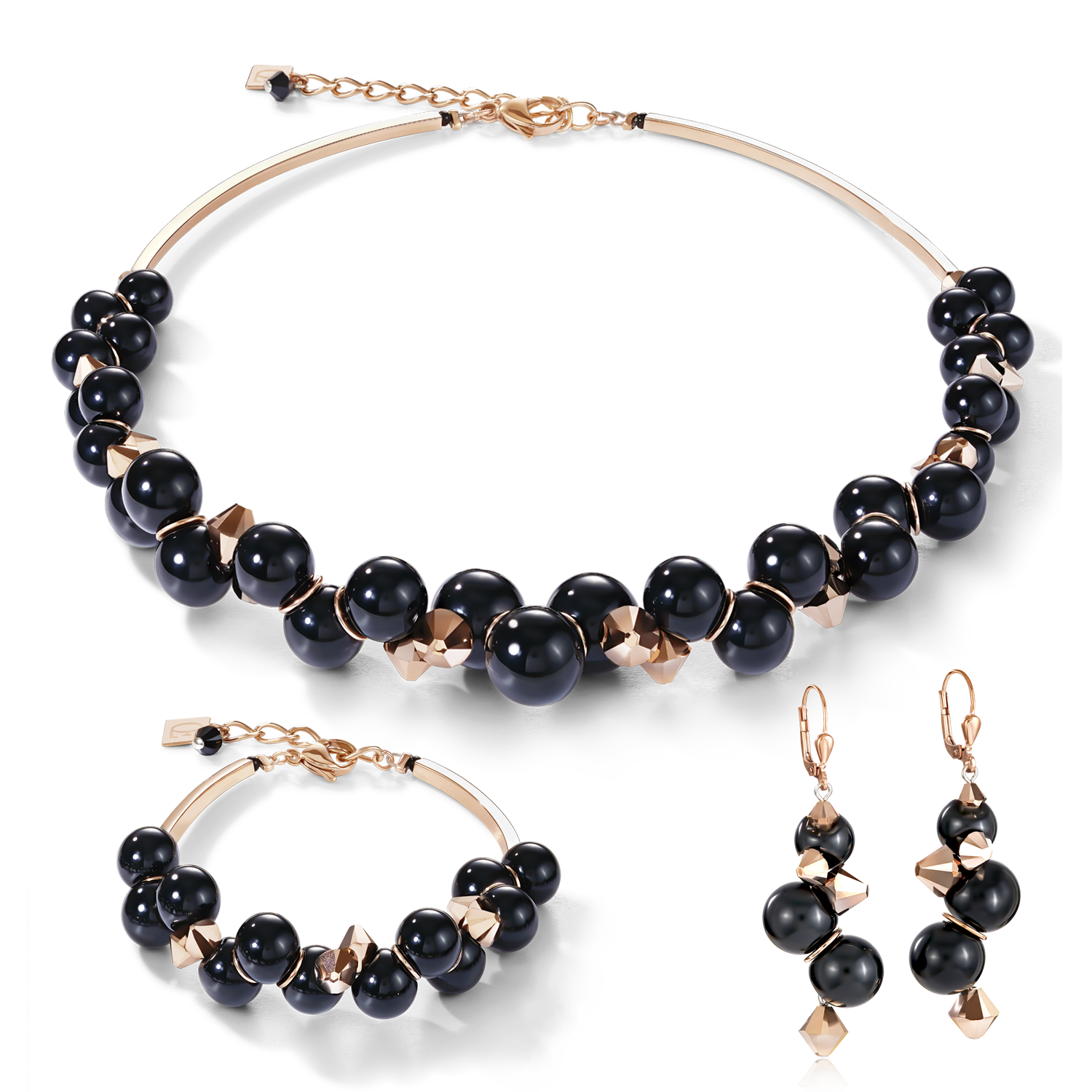 Bracelet acrylic glass black & Crystals rose gold