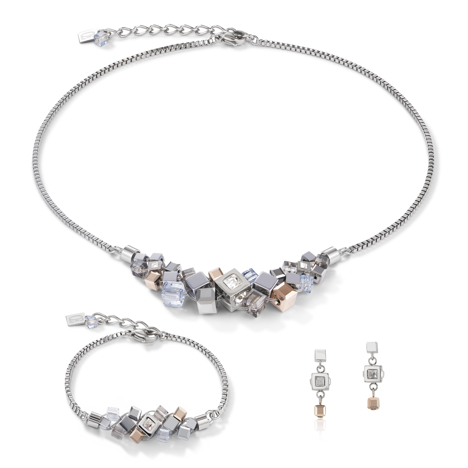 Earrings GeoCUBE® cluster silver-rose gold