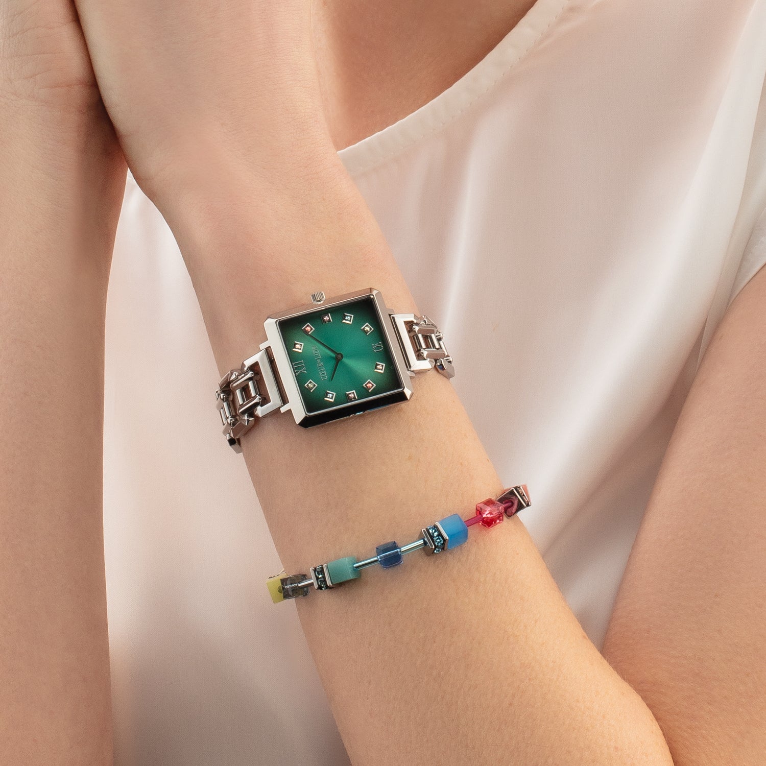 Iconic Cube Statement Watch Turquoise Glaze silver