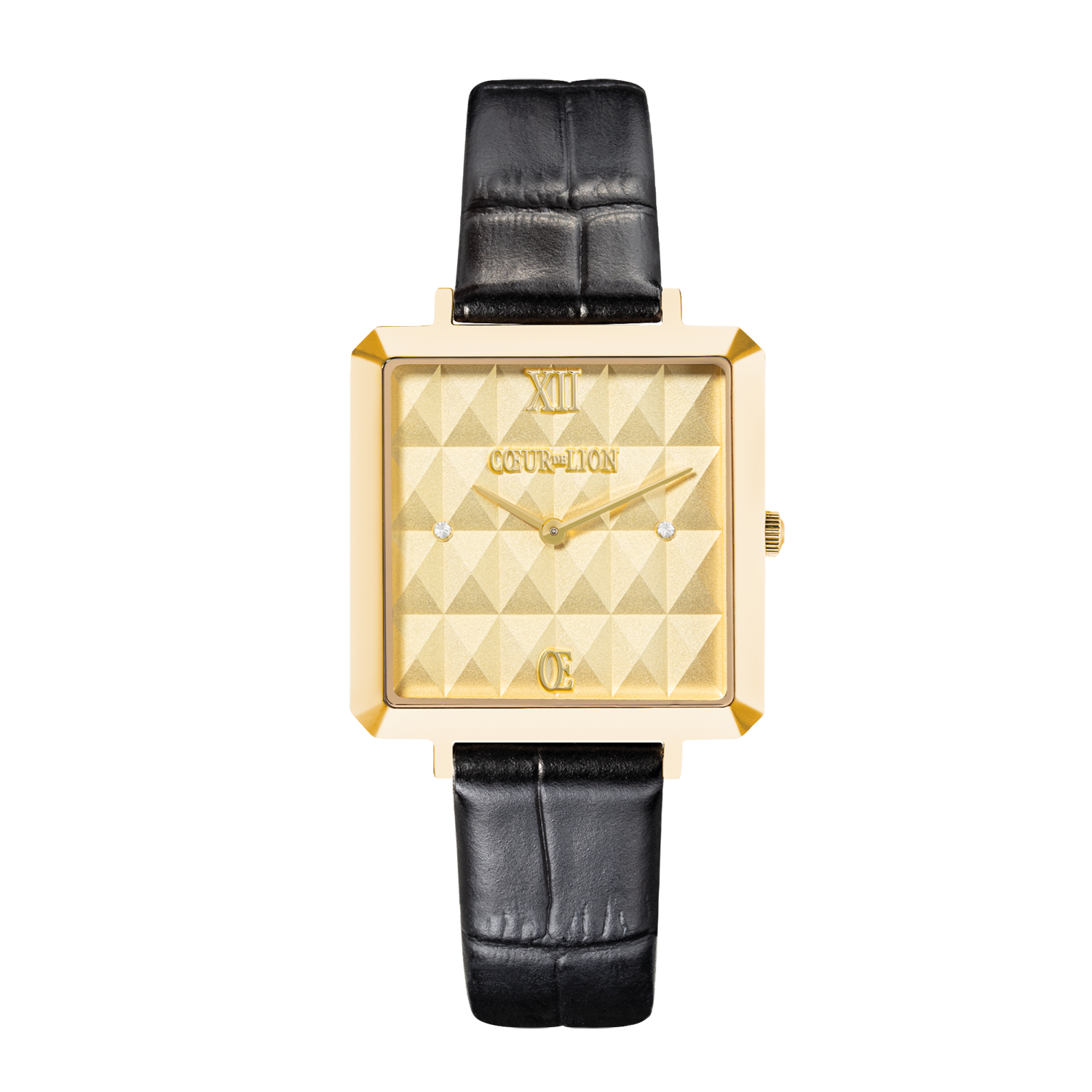 Watch Iconic Cube Spikes Gold Bracelet Leather Black