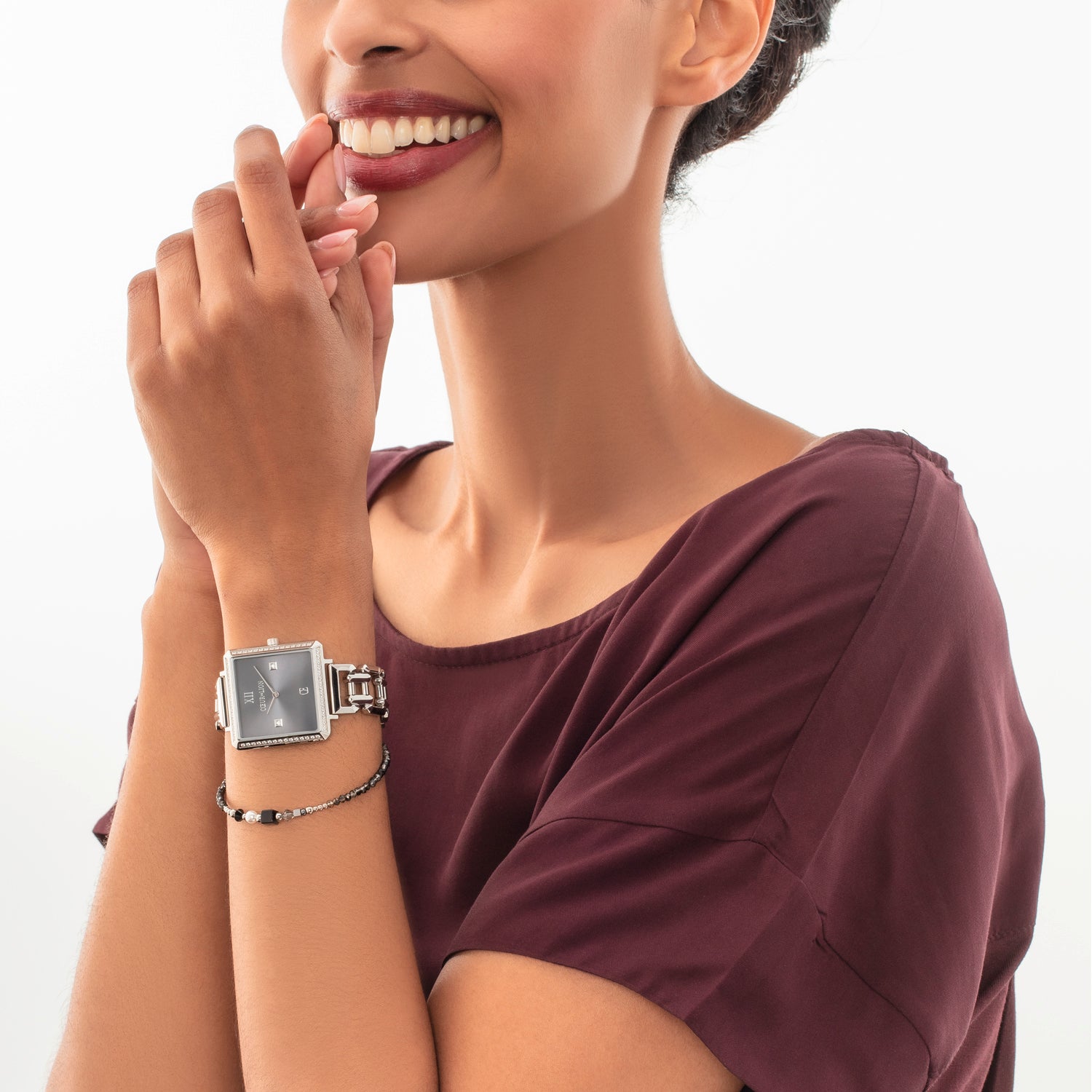 Gift Set Watch Iconic Cube Sparkling Anthracite Attraction & bracelet Square Stripes silver-black