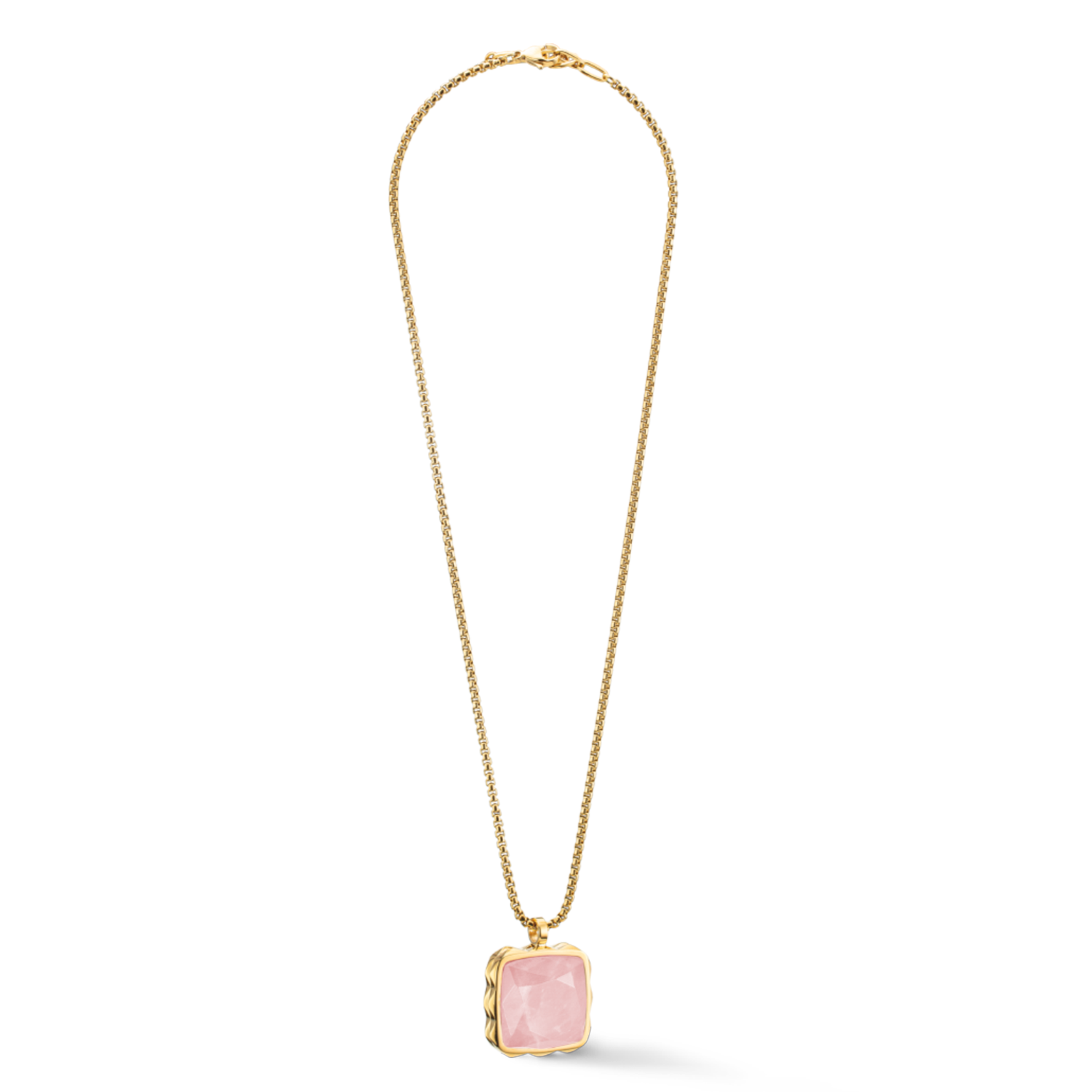 Necklace Amulet Spikes Square Rose Quartz gold-pink