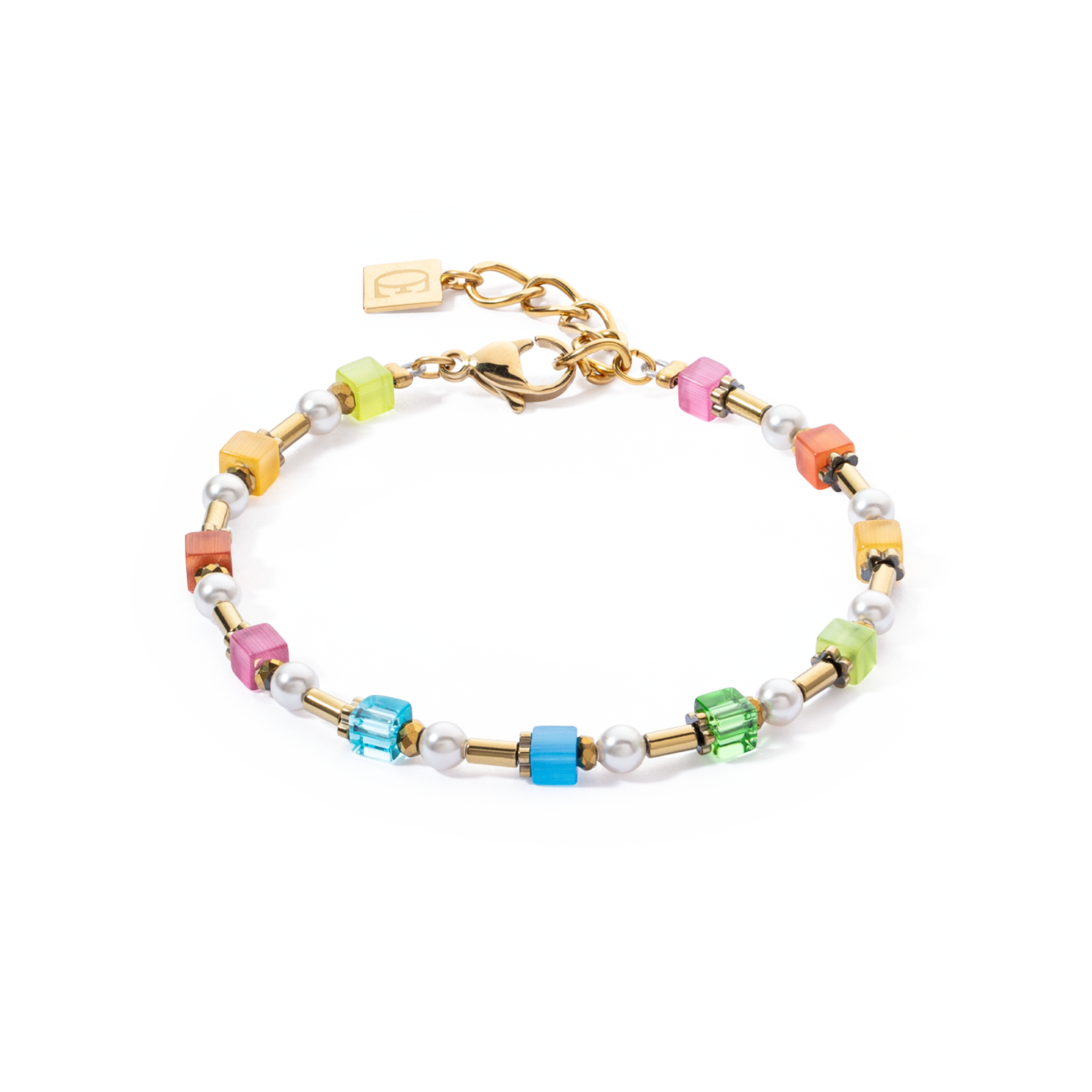 Bracelet Mini Cubes & Pearls Mix gold-rainbow