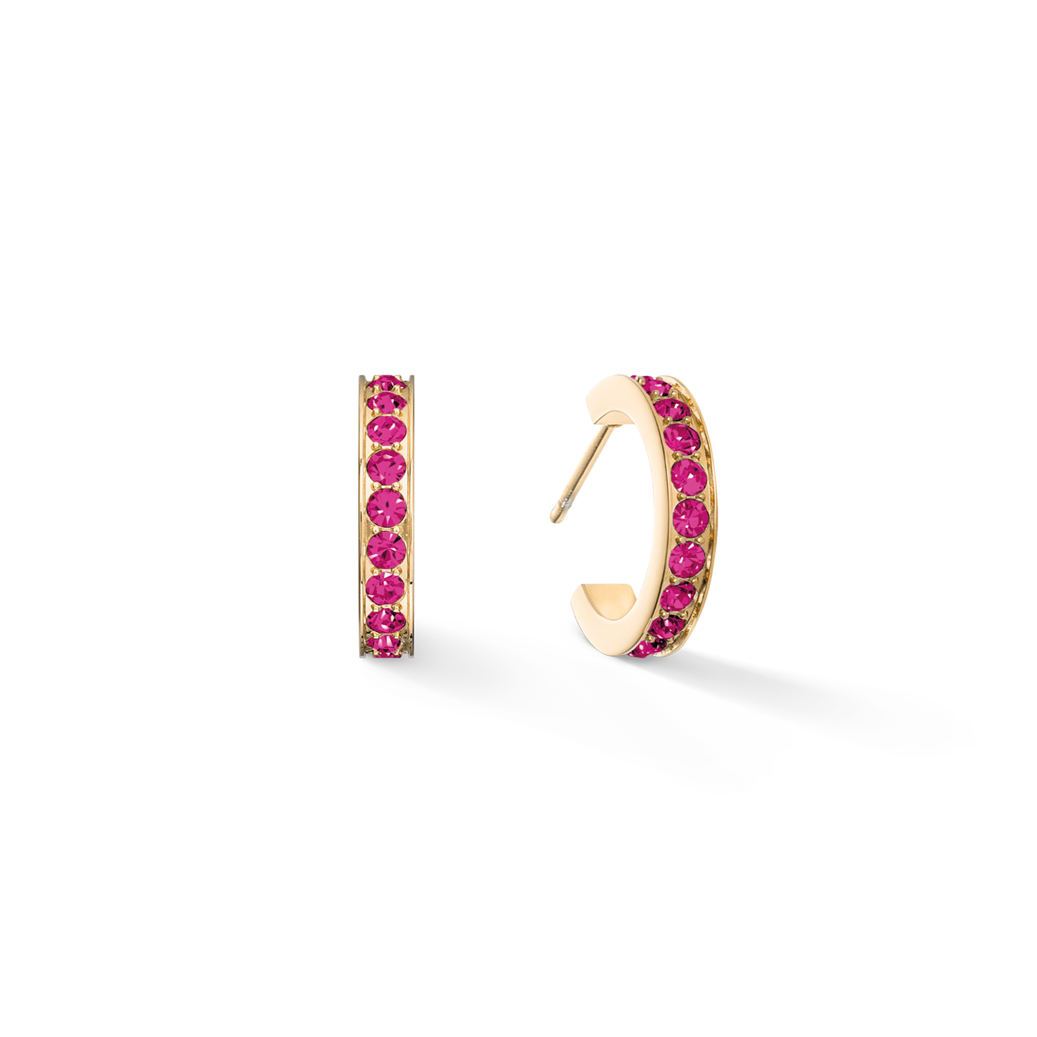 Hoop earrings 15 stainless steel & crystals gold pink