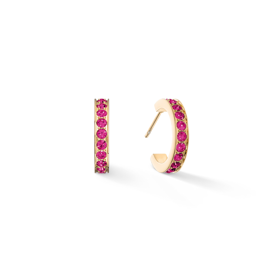 Hoop earrings 15 stainless steel & crystals gold pink
