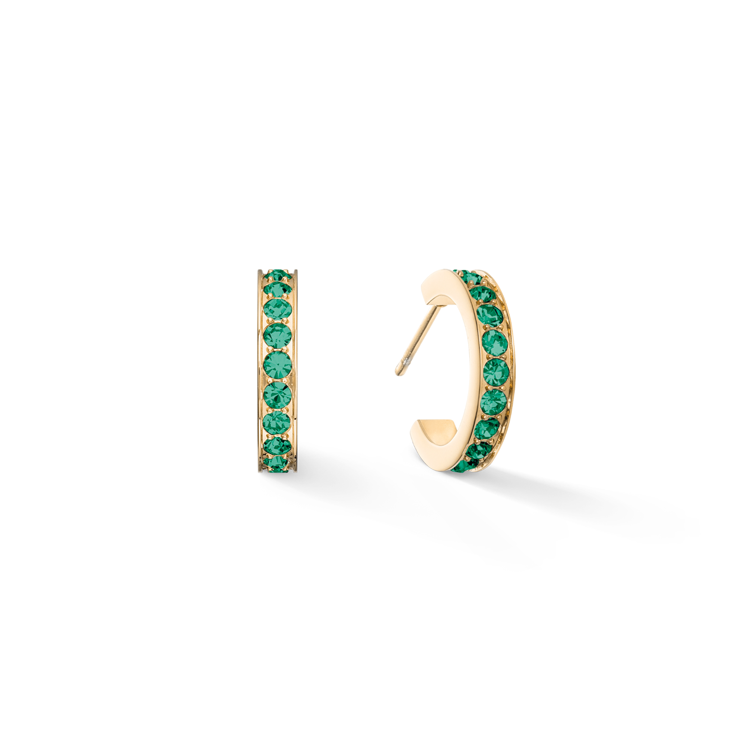 Hoop earrings 15 stainless steel & crystals gold dark green