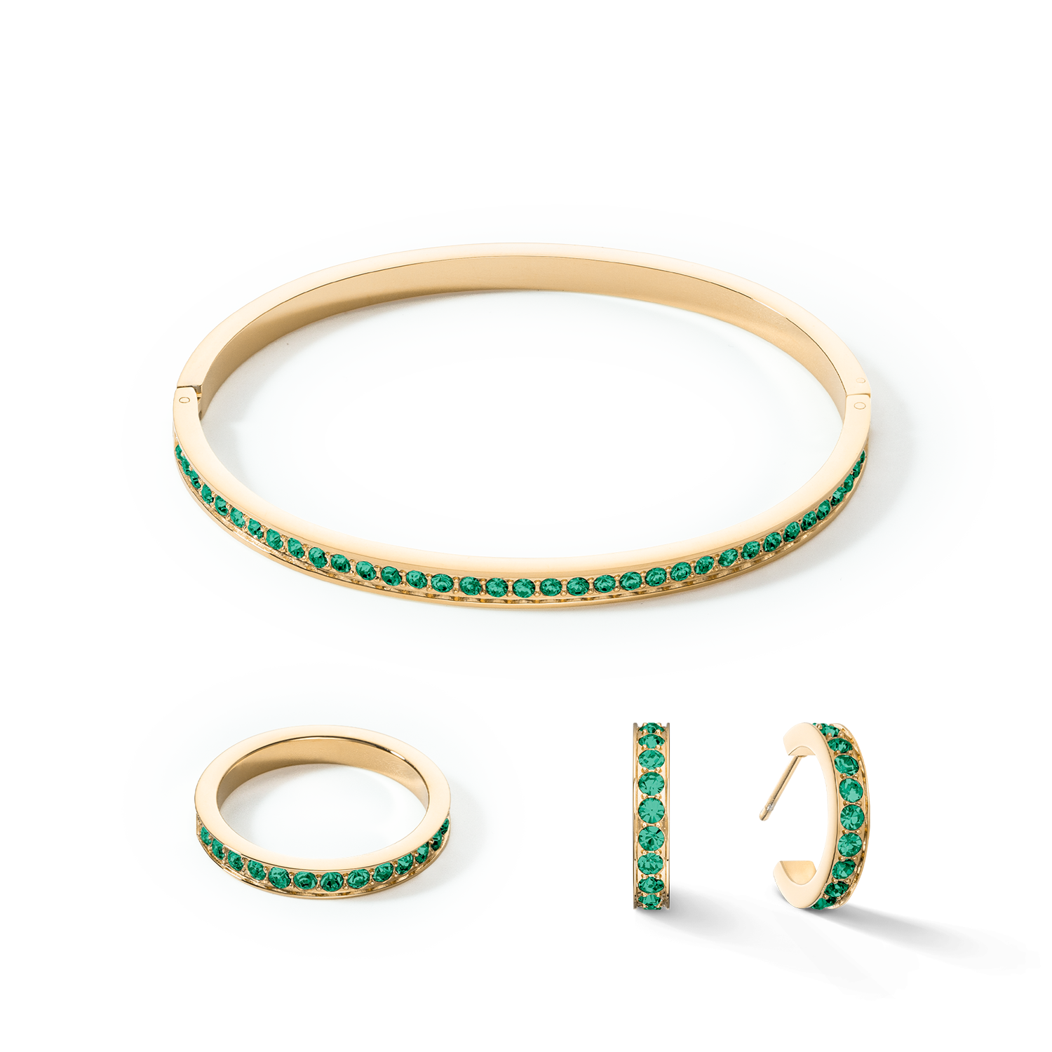 Hoop earrings 15 stainless steel & crystals gold dark green