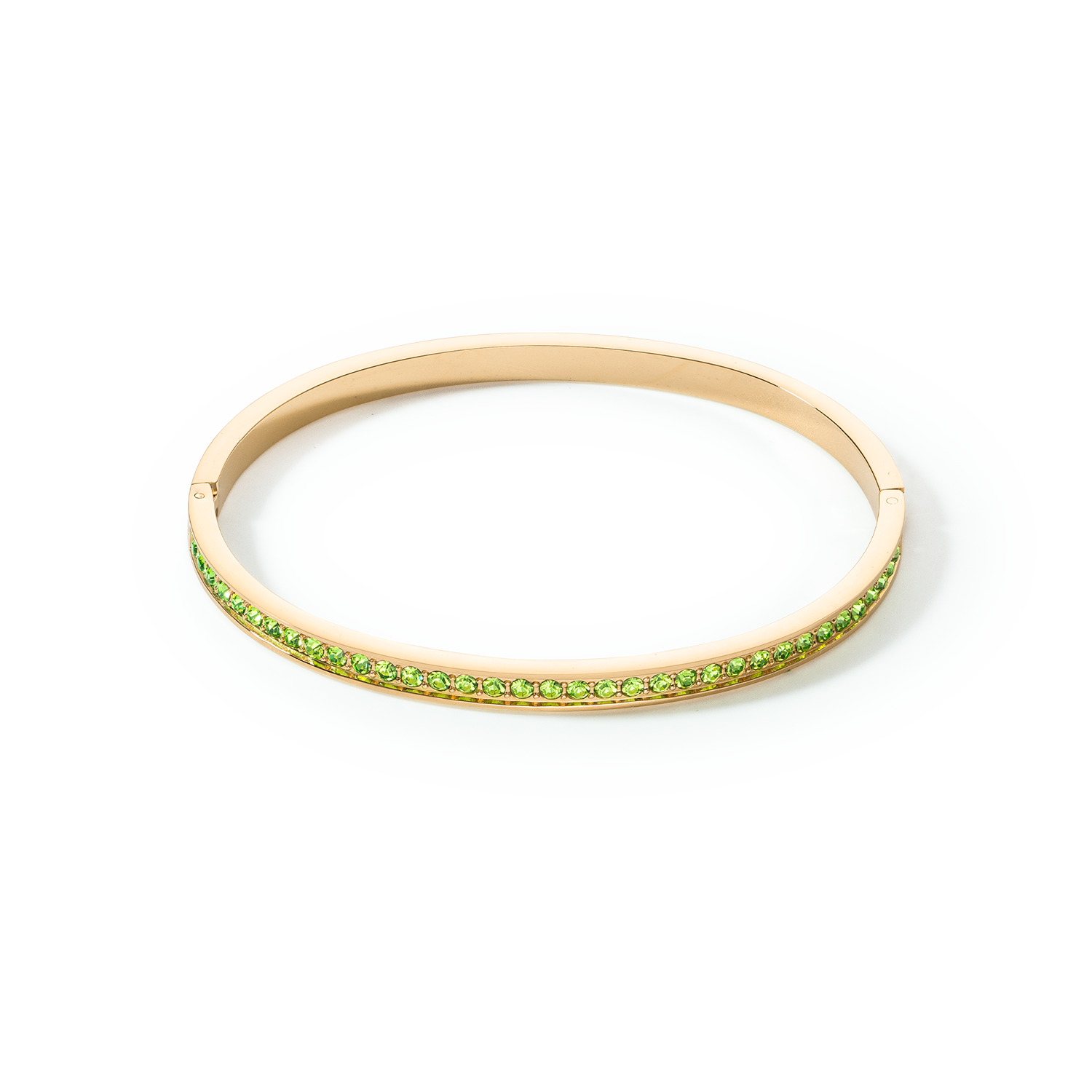Bangle stainless steel & crystals slim gold green 17