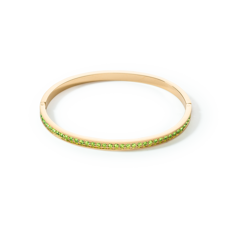 Bangle stainless steel & crystals slim gold green 17