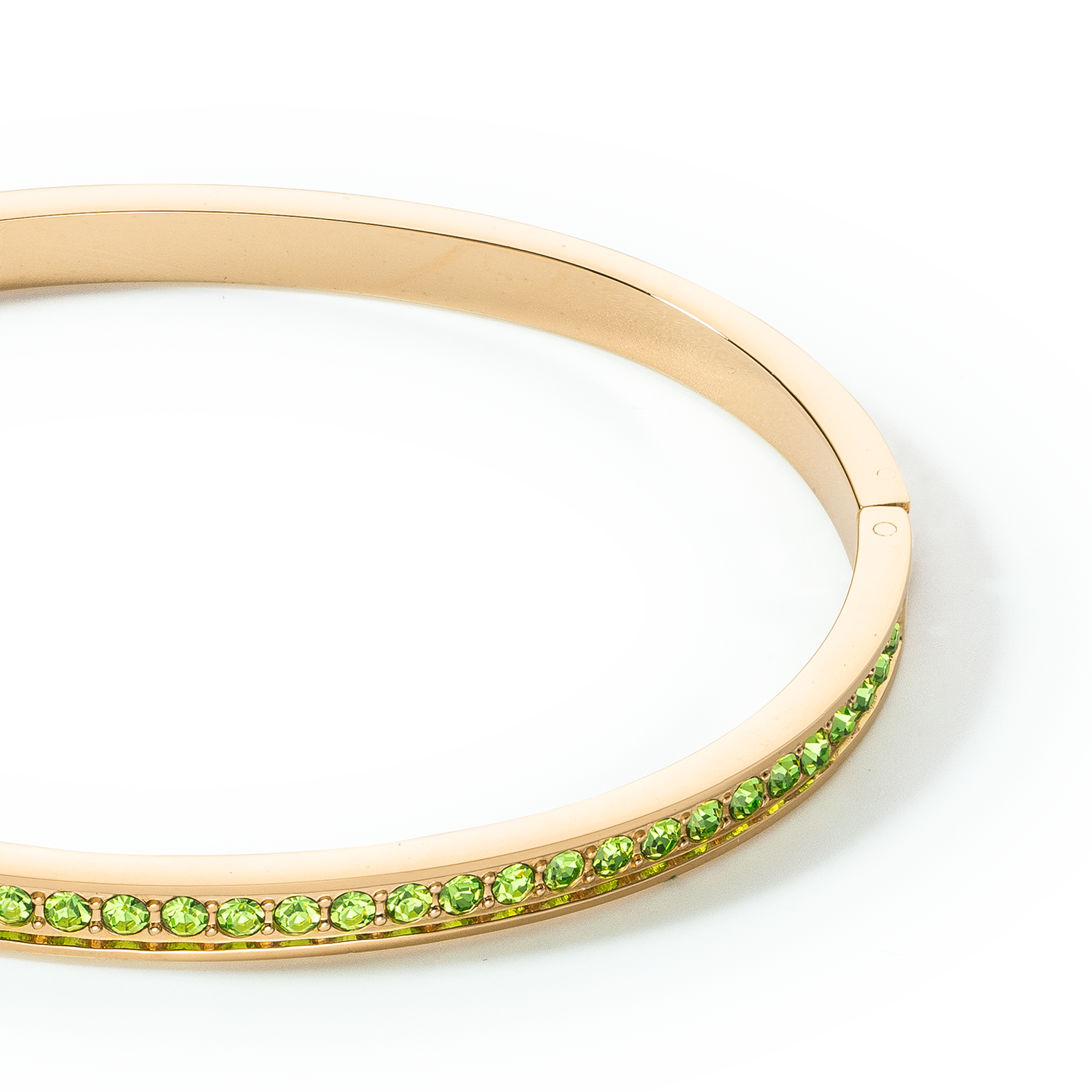 Bangle stainless steel & crystals slim gold green 17