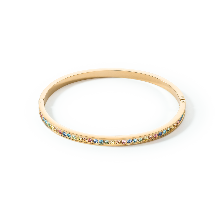 Bangle stainless steel & crystals slim gold multicolour pastel 17