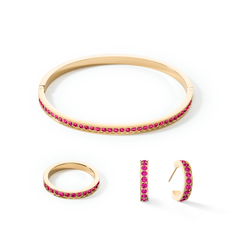 Bangle stainless steel & crystals gold pink 19