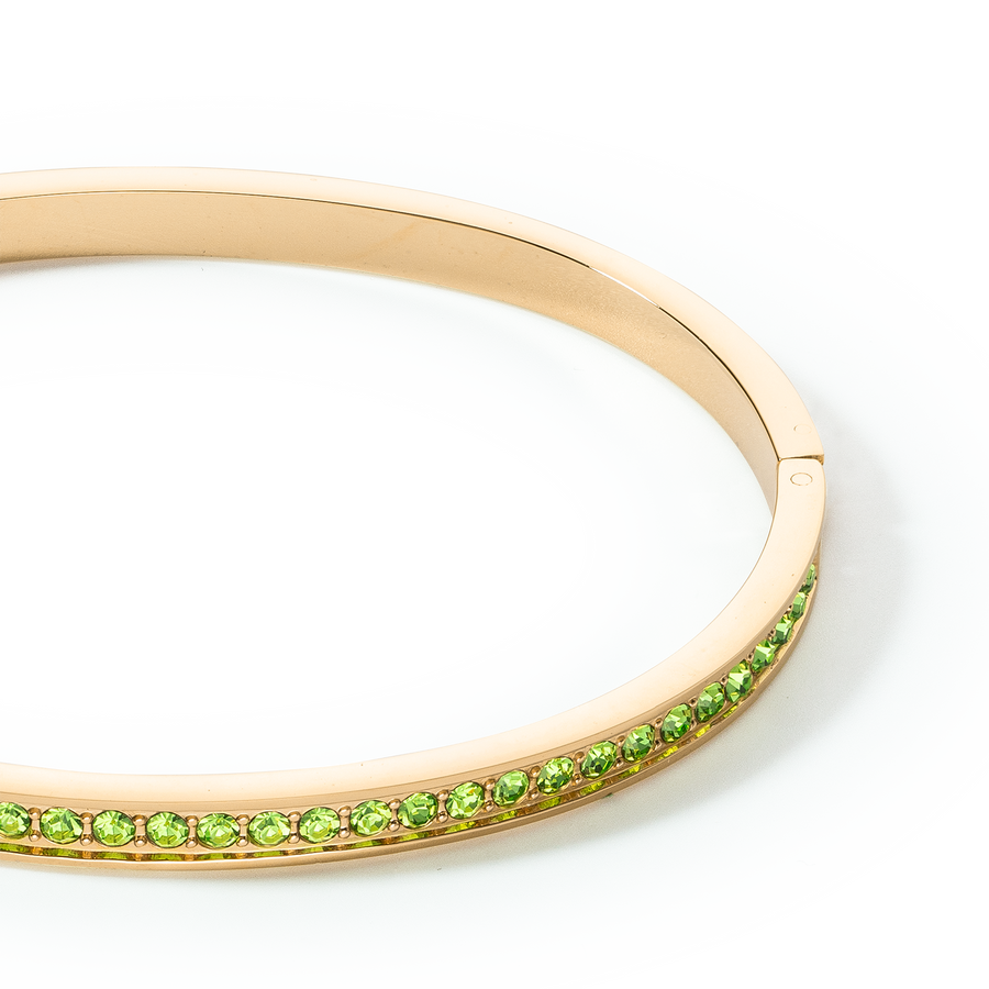 Bangle stainless steel & crystals slim gold green 19