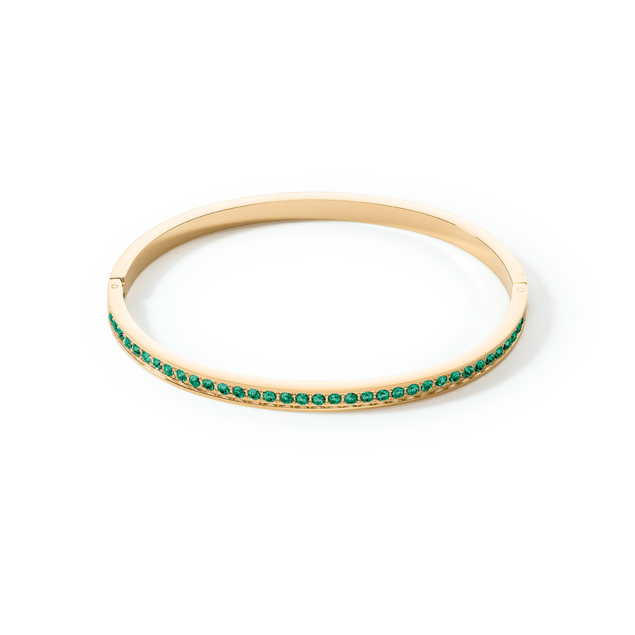 Bangle stainless steel & crystals gold dark green 19