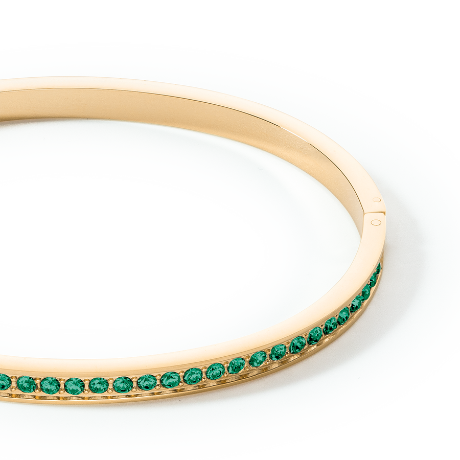 Bangle stainless steel & crystals gold dark green 19