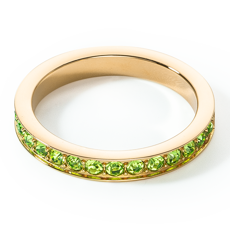 Ring stainless steel & crystals slim gold green