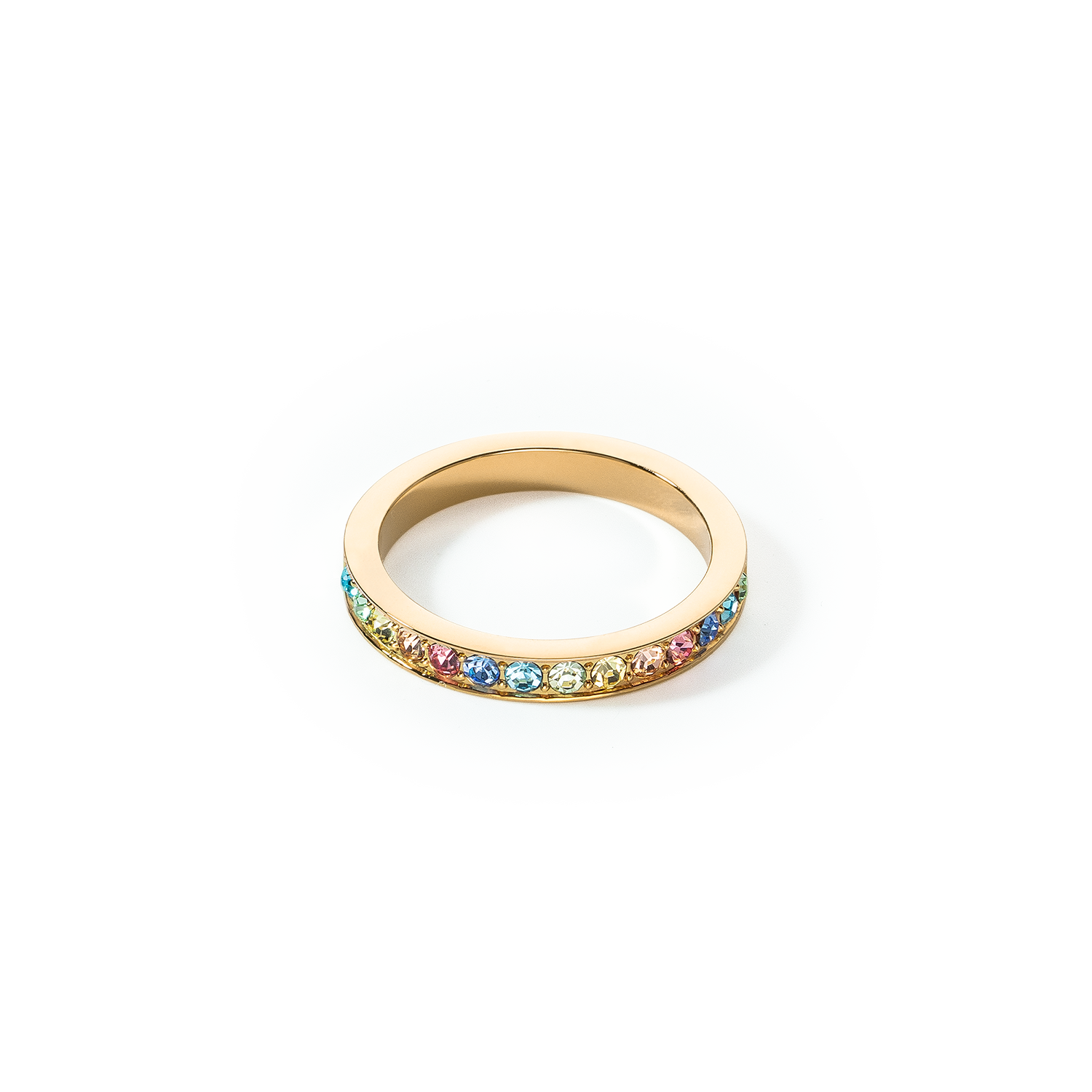 Ring stainless steel & crystals slim gold multicolour pastel