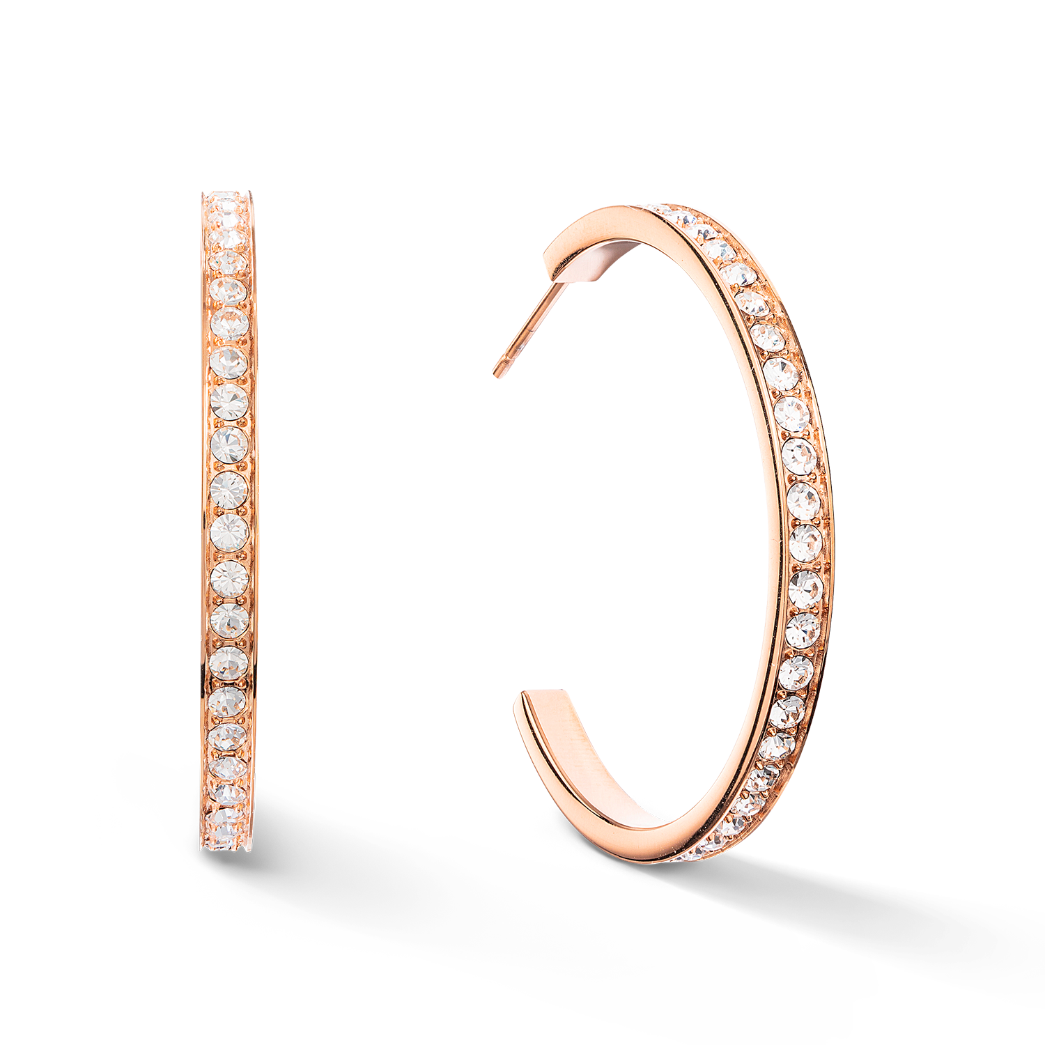 Earrings creole 35 stainless steel & crystals rose gold crystal