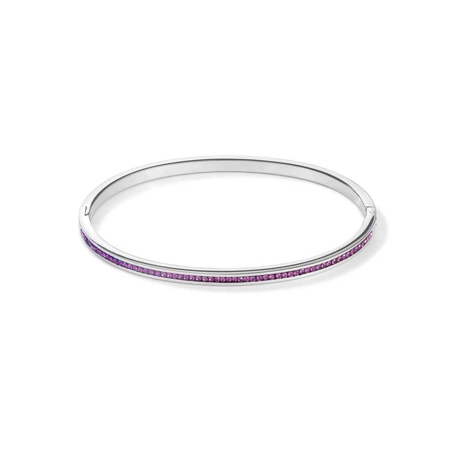 Bangle stainless steel silver & crystals pavé amethyst