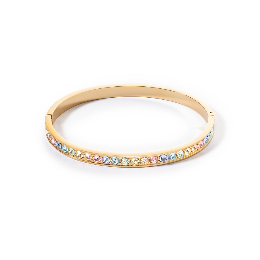 Bangle stainless steel & crystals gold multi pastel (size 17 cm)