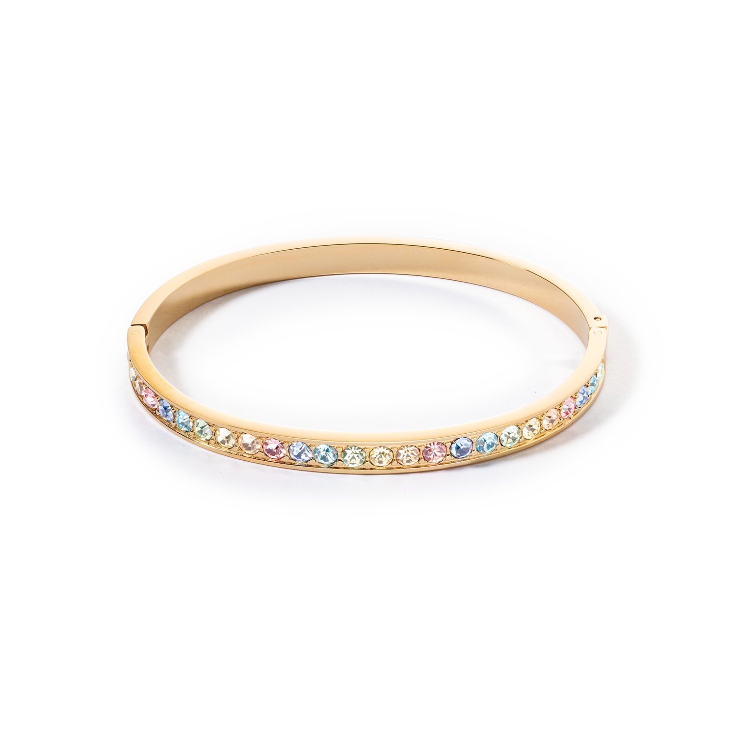 Bangle stainless steel & crystals gold multi pastel (size 17 cm)