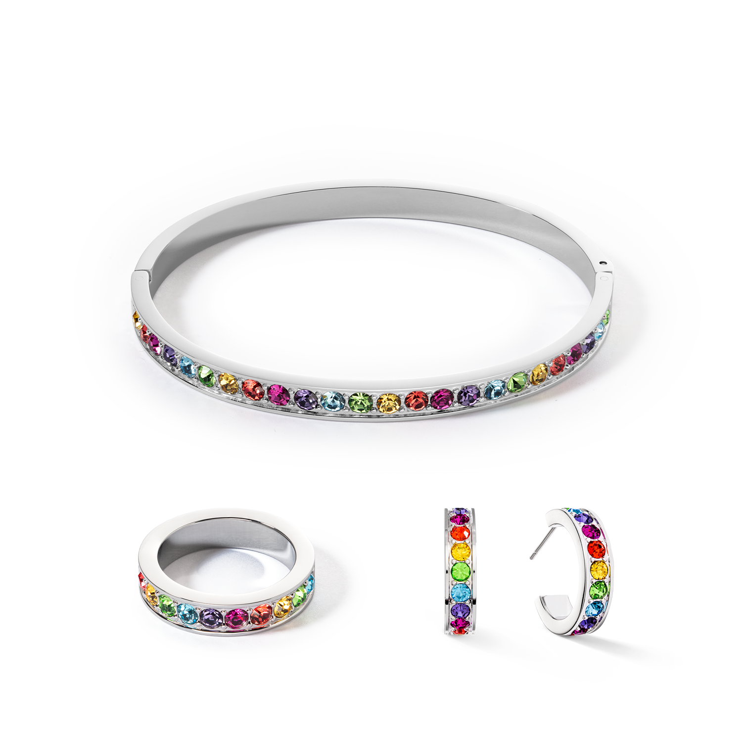 Bangle stainless steel & crystals silver multicolor (size 19 cm)