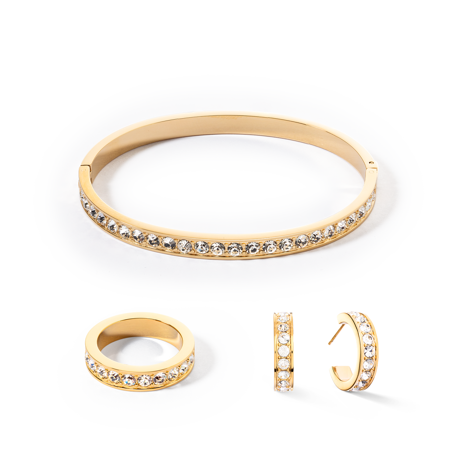 Bangle stainless steel & crystals gold crystal (size 19 cm)