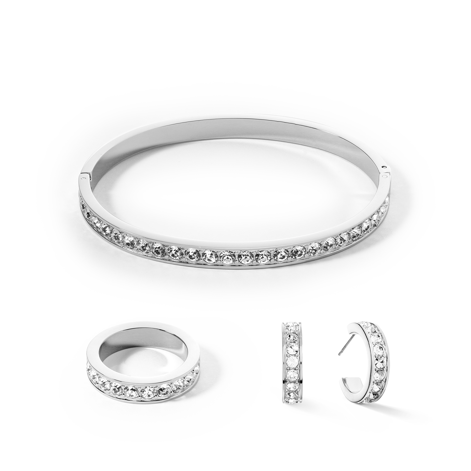 Bangle stainless steel & crystals silver crystal (size 19 cm)