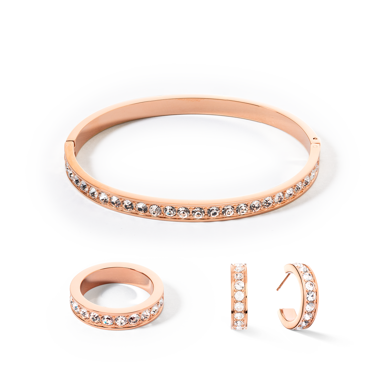 Bangle stainless steel & crystals rose gold crystal (size 19 cm)