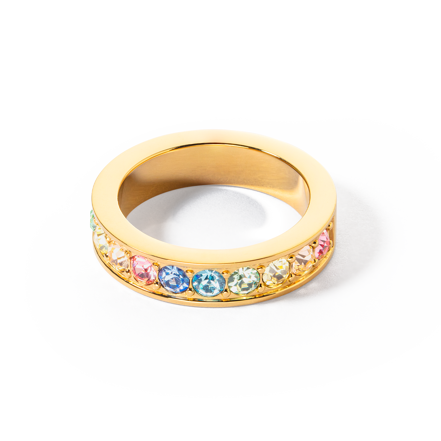 Ring stainless steel & crystals gold multi pastel