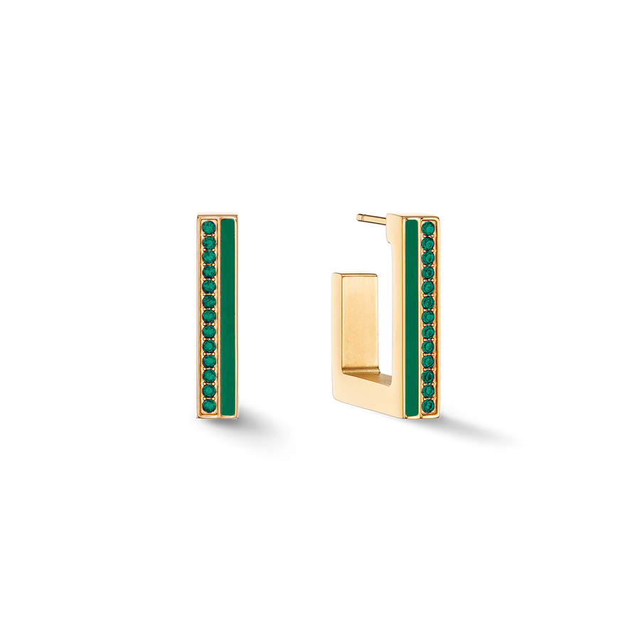 Earrings Hoops Square Stripes 20 gold-green