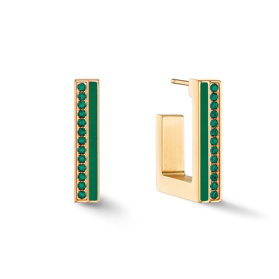 Earrings Hoops Square Stripes 20 gold-green