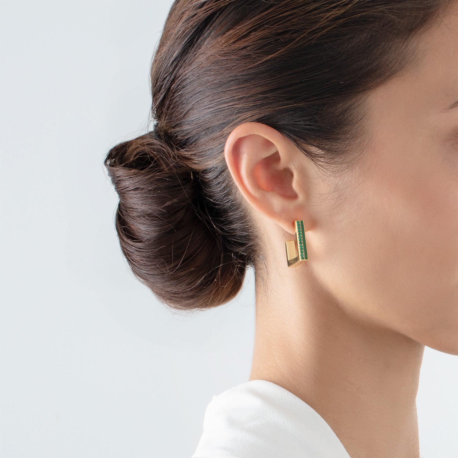 Earrings Hoops Square Stripes 20 gold-green