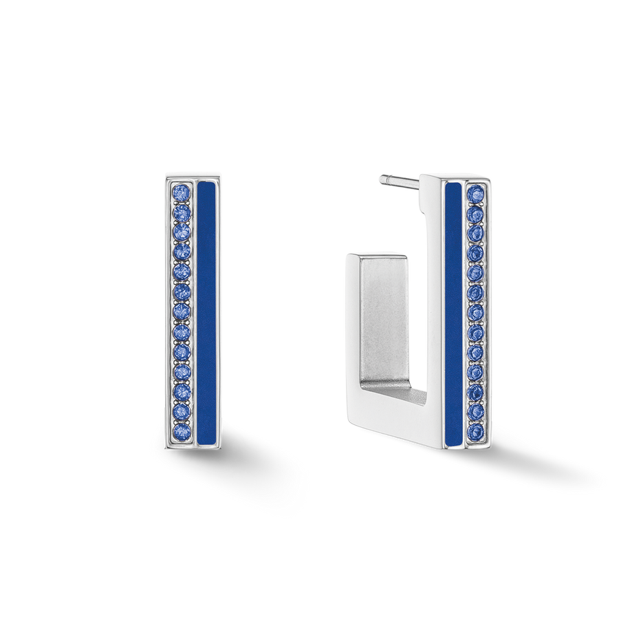 Earrings Hoops Square Stripes 20 silver-blue