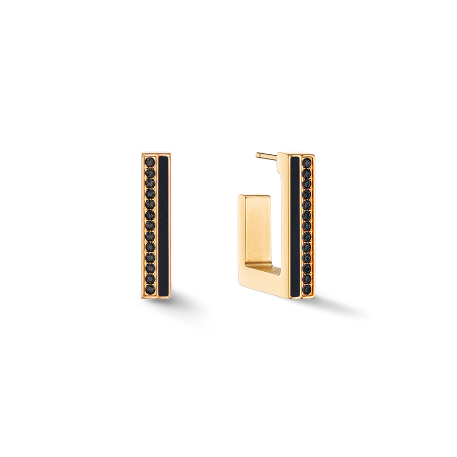 Earrings Hoops Square Stripes 20 gold-black