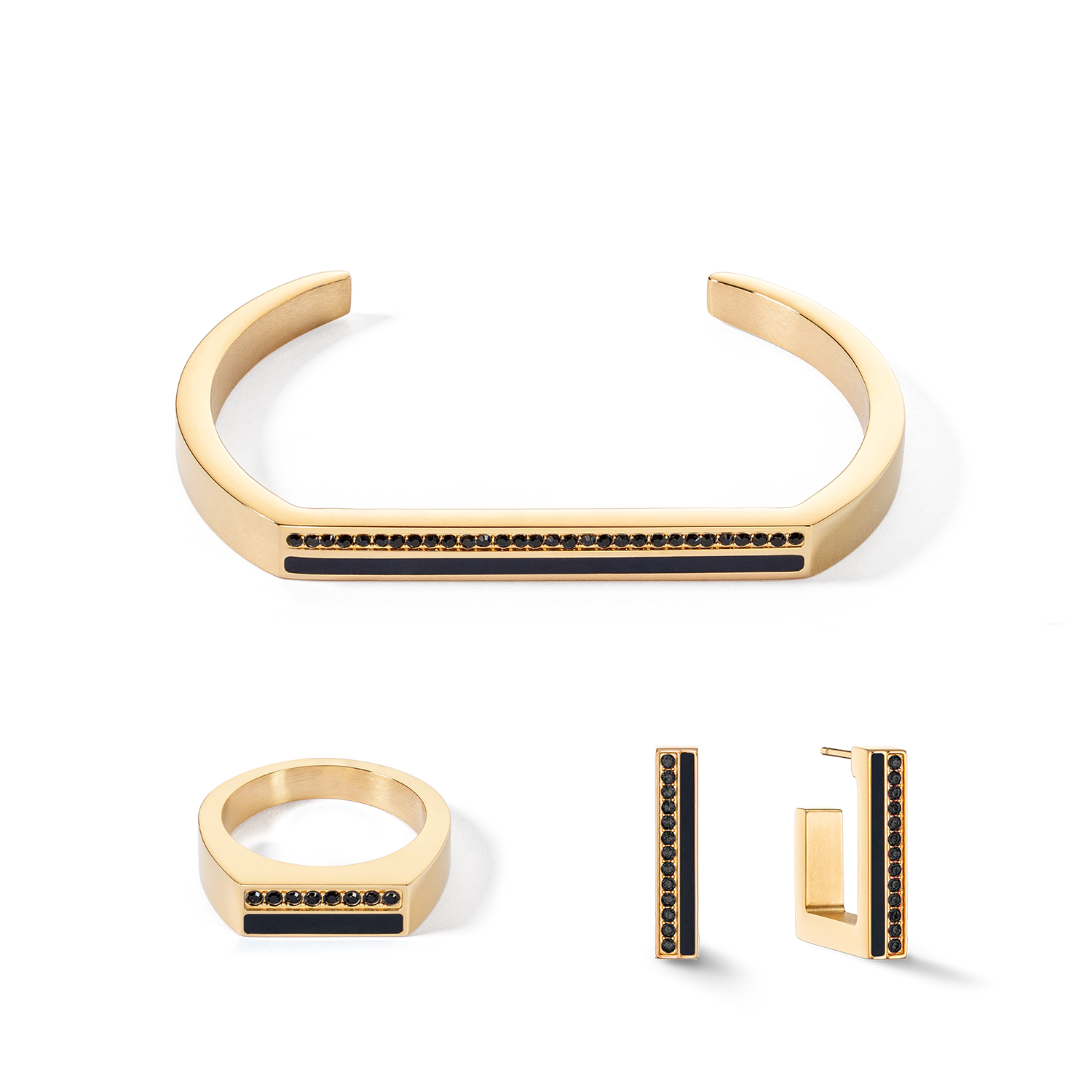 Earrings Hoops Square Stripes 20 gold-black